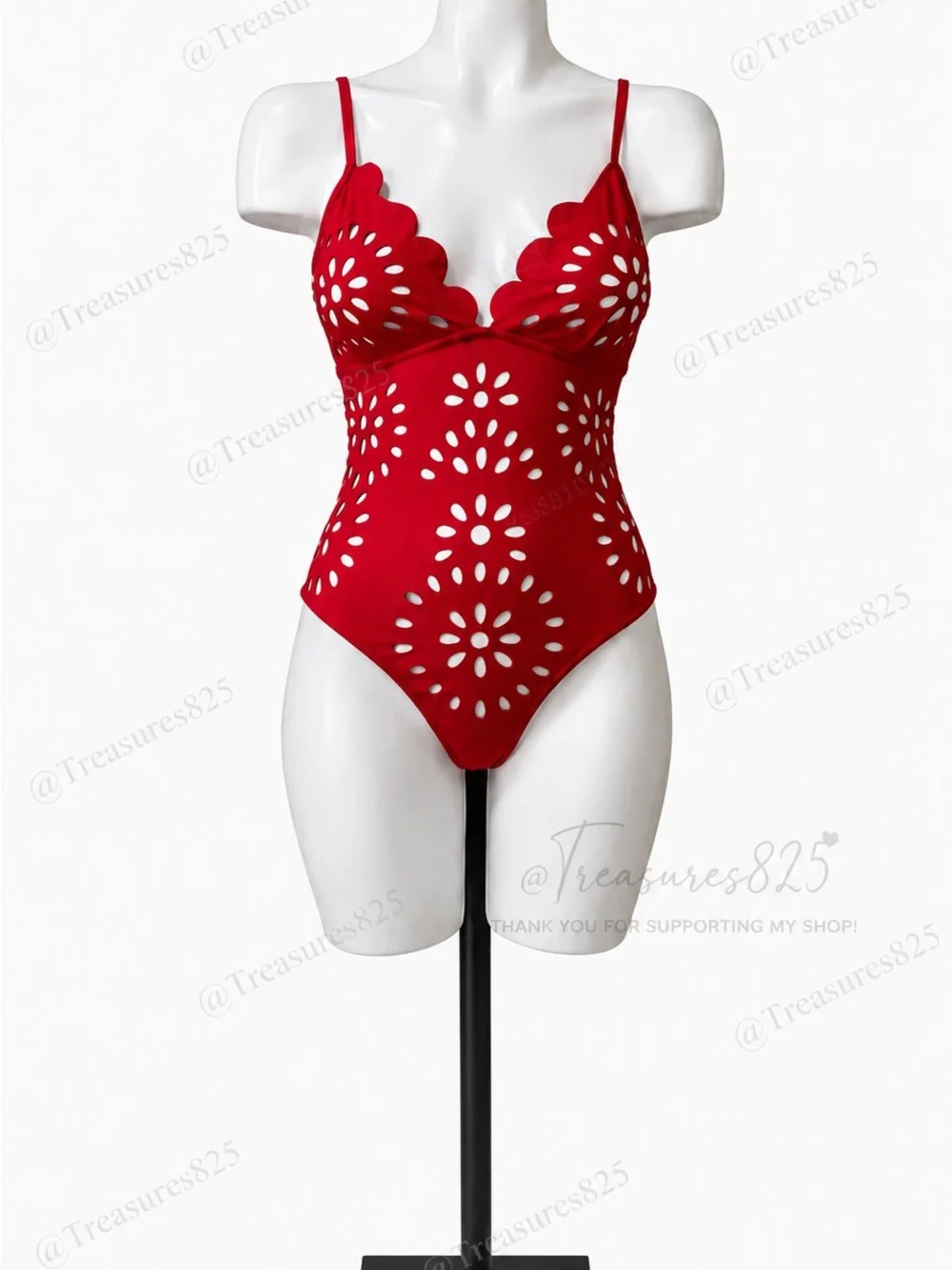 Laser Flower Hollow One-Piece Swimsuit & Skirt Set